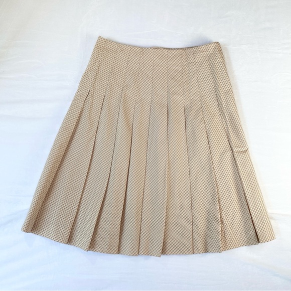 Theory Pleated Skirt Checkered Print 6 Tan - Picture 6 of 11